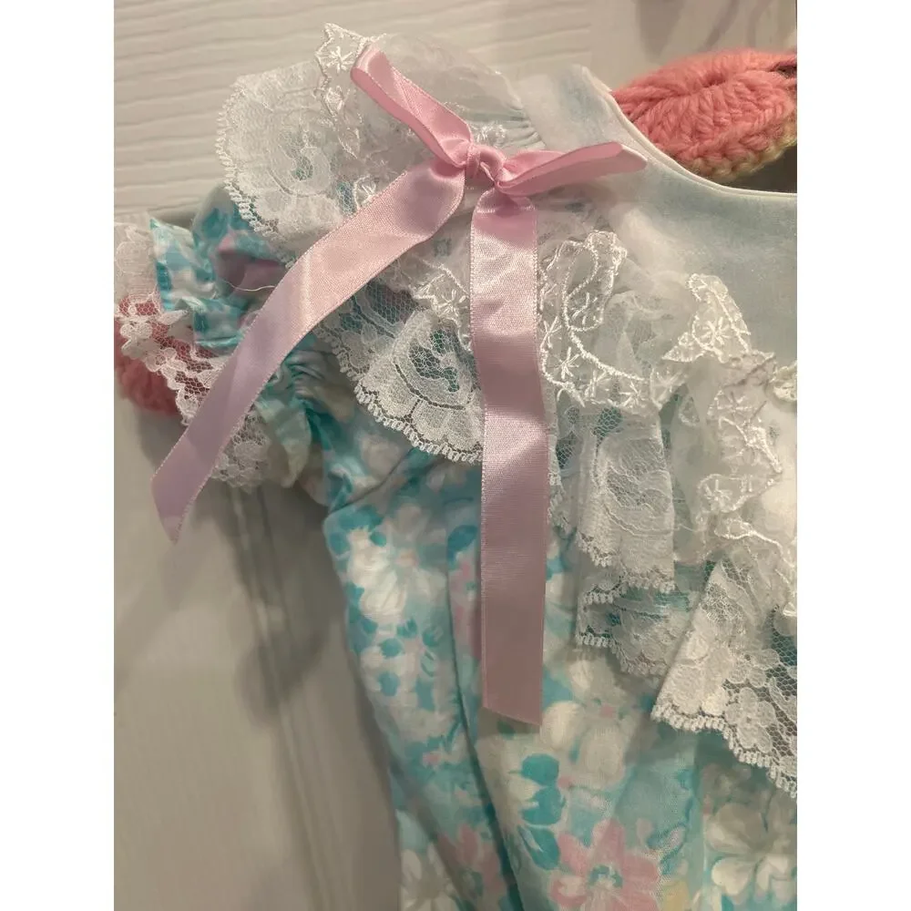 Vintage 80s Rare Editions Lace Dress 9M ILGWU Made in USA Pastel Ribbon